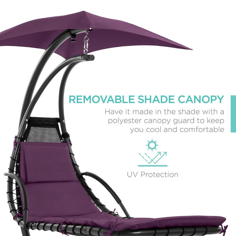 Best Choice Products Hanging Curved Chaise Lounge Chair Swing for Backyard, Patio W/ Pillow, Shade, Stand