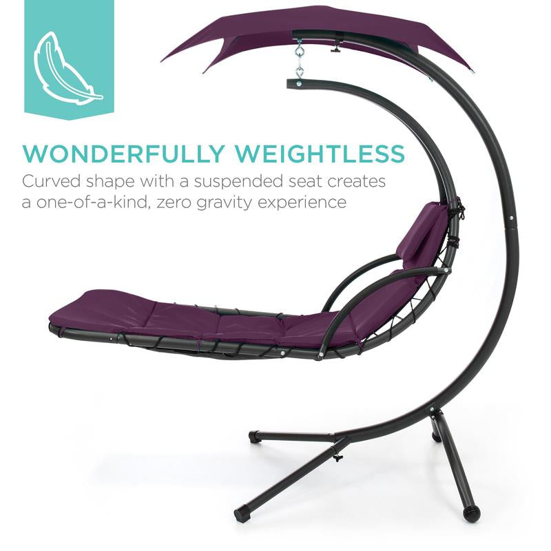 Best Choice Products Hanging Curved Chaise Lounge Chair Swing for Backyard, Patio W/ Pillow, Shade, Stand