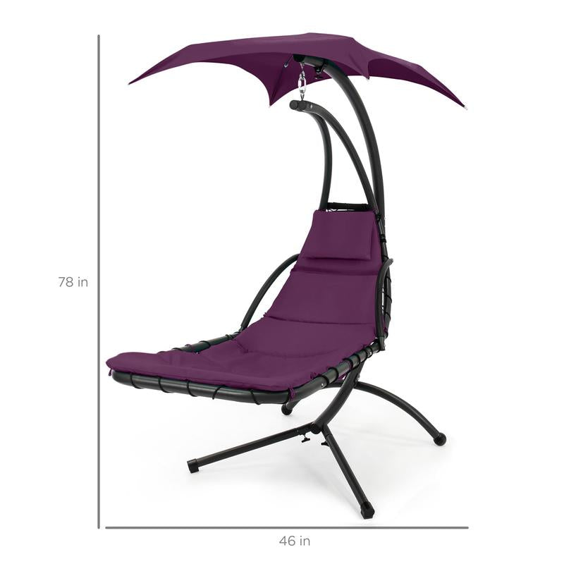 Best Choice Products Hanging Curved Chaise Lounge Chair Swing for Backyard, Patio W/ Pillow, Shade, Stand