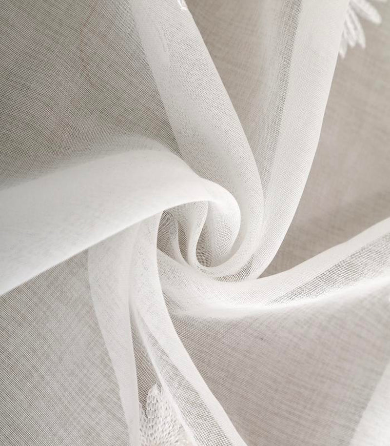 【Window Screen】4-Piece Sunflower Embroidery Snow Voile Sheer Curtains Rod Pocket Elegant Handmade Window Decor【Suitable for Living Rooms, Bedrooms, Balconies, Offices and Home Decoration】