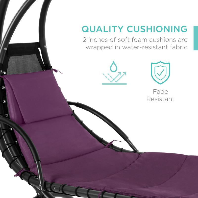 Best Choice Products Hanging Curved Chaise Lounge Chair Swing for Backyard, Patio W/ Pillow, Shade, Stand